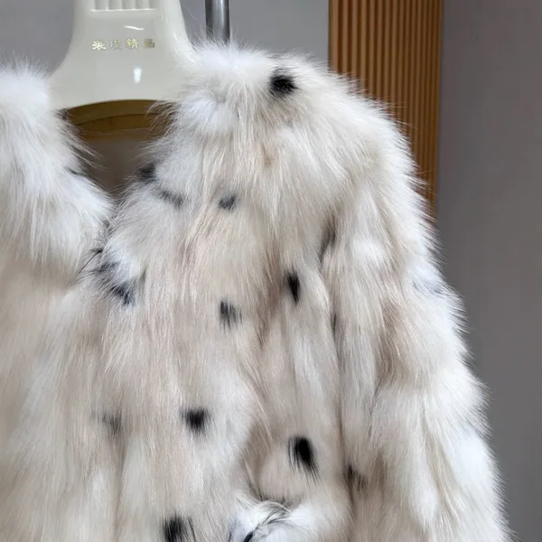 Haining Fur Small Breast Leopard Fox Fur Coat Women Short Style photo-2