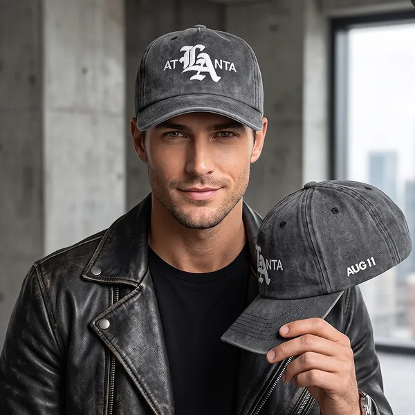 Custom Made Hat OEM Service Vintage Washed Cotton Gothic Monogram Embroidery Unstructured Dad Cap photo-2