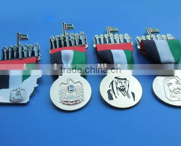 Onsale! UAE 45th National Day Stamped Flacon Sheikhs Medal Ribbon Pin Badge in Stock - MOQ 100pcs
