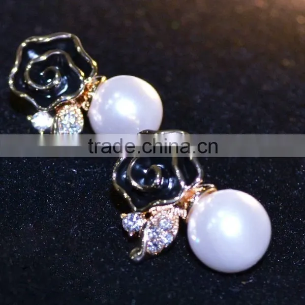 Rose Pearl Jewelry Sets Silver Plated Pendant Neckalce & Earrings Set For Women photo-5
