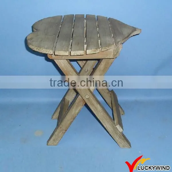 Vintage White Slats Wooden Small Folding Stool photo-2