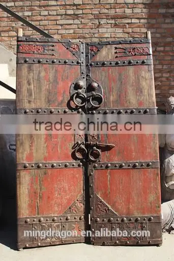 Vintage Antique Shanxi Recycle Old Elm Wood Inlaid Garden Door photo-3