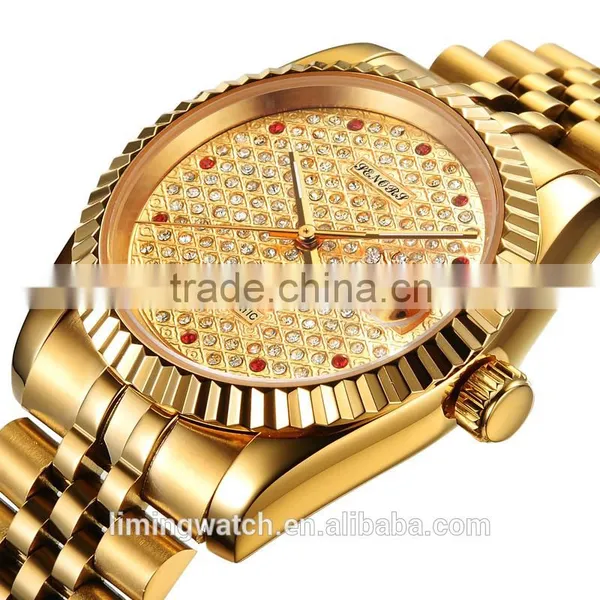 2015 New Business Ideas Band Diamonds Watches Gold Plated Wrist Custom Watch