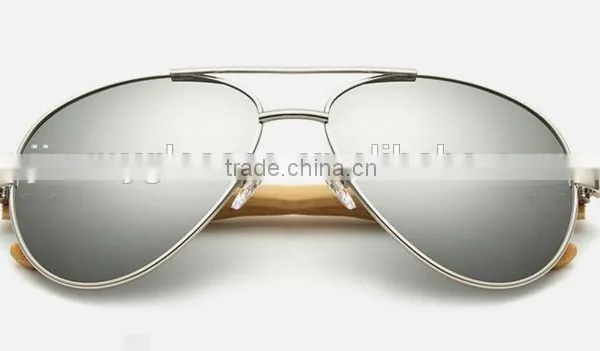 JMP614 2016 New Mirror Lens UV400 Metal Aviator Frame Bamboo Sunglasses photo-3