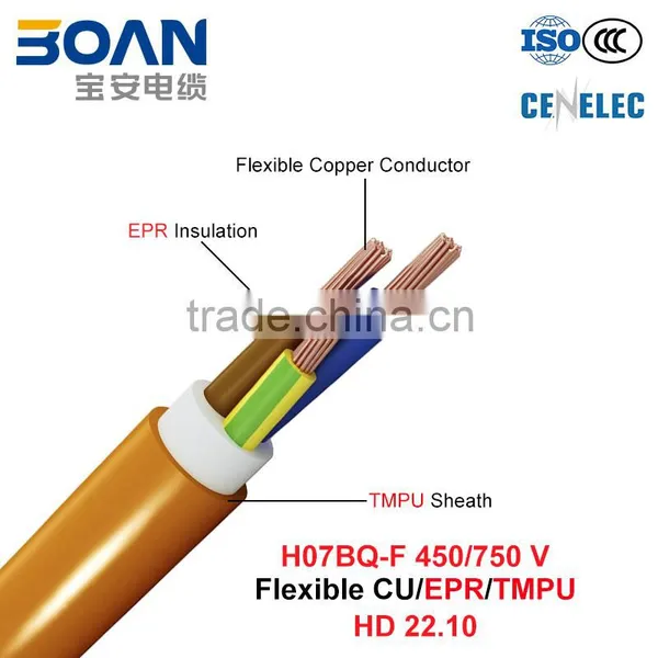 H07BQ-F, Rubber Cable, 450/750 V, Flexible Cu/EPR/TMPU (HD22.10)