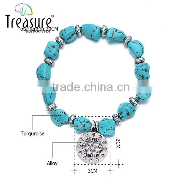 Fashion Jewelry High Quality Turquoise Stone Bracelet With Pendant and Metal Charm Bracelet photo-6