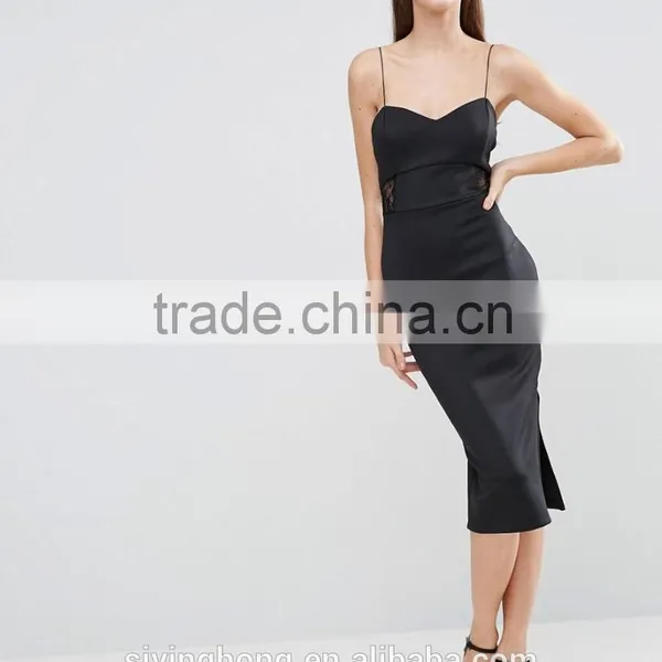 2016 Hot-sale Cut-out Back Lace Inserts Soft-touch Jersey Cami Straps Close-cut Bodycon Fit Lace Bra Back Midi Sexy Dress photo-2