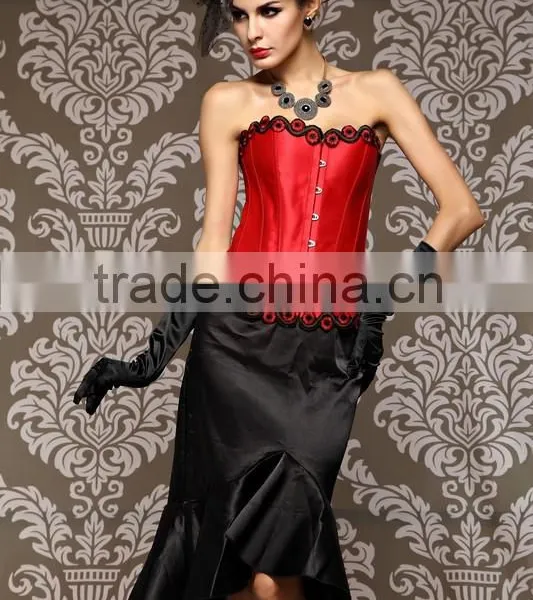Fashion Hot Sell Satin Waist Training Corset With Fine Embroidery and Lace up photo-4