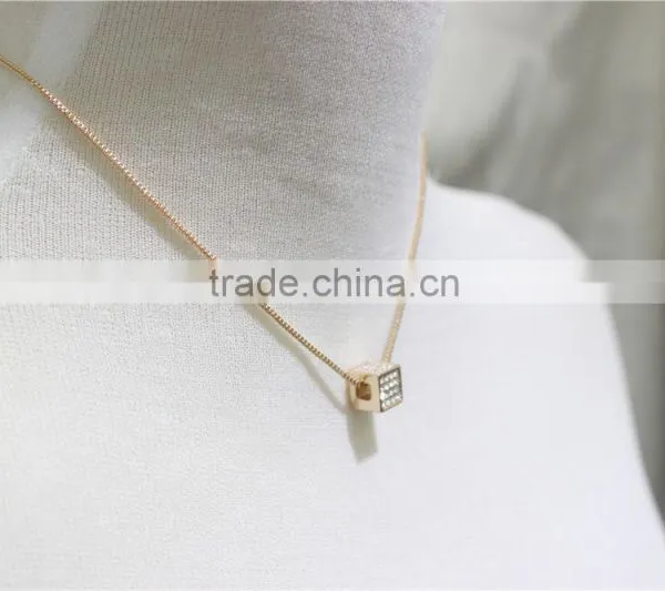 Cheap Corn Chain Necklace Square w/ Clear Diamond Necklace Simple Chain Gold Necklace2016 Fashion Style Wholesale photo-4