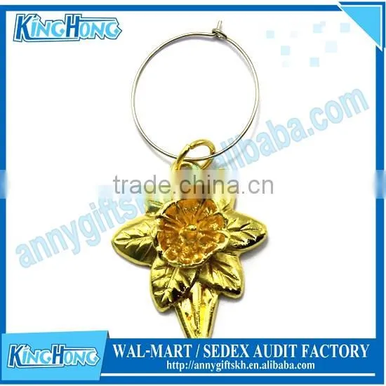 Flower Design Gold Plated Wine Glass Charm