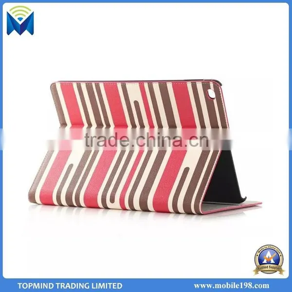 Wholesale Price Stripe Pattern Leather Flip Case Cover With Card Slot for IPad Air 2 photo-4
