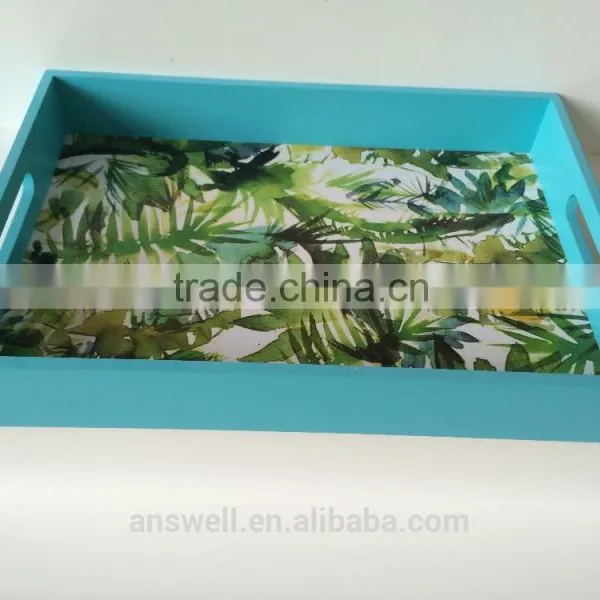 Colored Discount Handmade Green Plant Discorative Wooden Tray photo-2