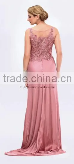 Sleeveless Beaded Embroidered Back See Through Spandex Cotton Pink Formal Evening Dresses Online photo-2
