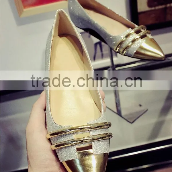 2016 Fashion Metal Pointed Toe Style Women Ballerina Shoes Flat Shoes CP6917