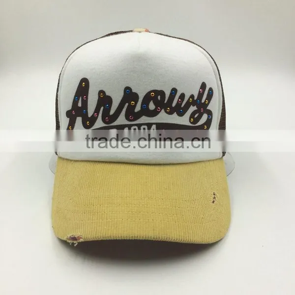 High Quality Fashion Hot Fix Stone Corduroy 5 Panel Cap photo-2