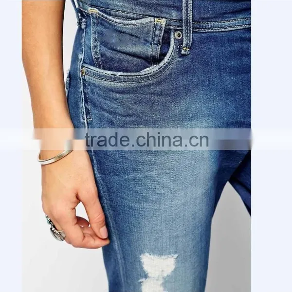 2015 China Supplier Wholesale Cheap Woman Girls High Quality Distressed Broken Holes Straight Rolled Skinny Denim Jeans photo-5