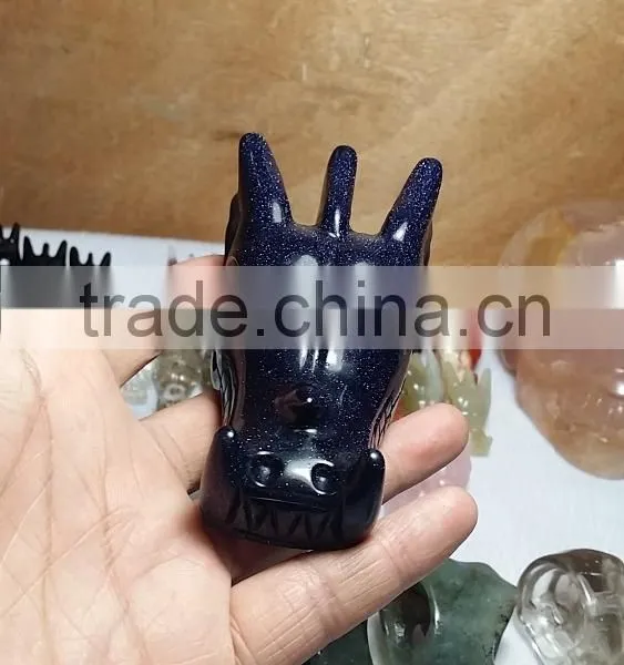 Hotsale Natural Blue Sandstone Crystal Dragon Skull for Gift photo-5