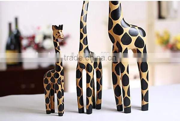 N540 3 in 1Handmade Painted Giraffe Gifts Logs Animal Ornaments Craft Decoration photo-2