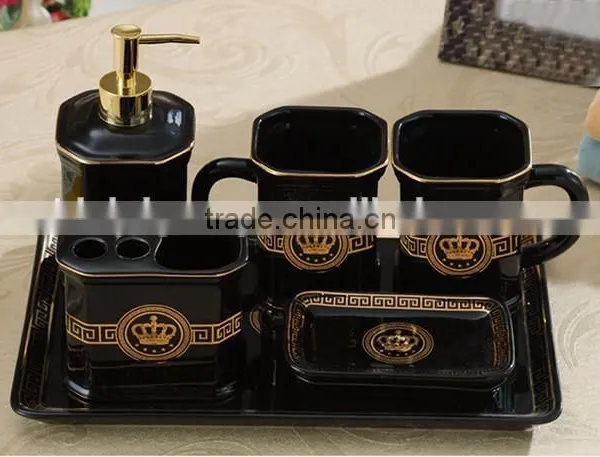 Royal Elegant European Style Golden Ceramic Bathroom Accessory Set in 6 Pcs, Classic Bathroom Set Cup, Dispenser BF12-03254c photo-4