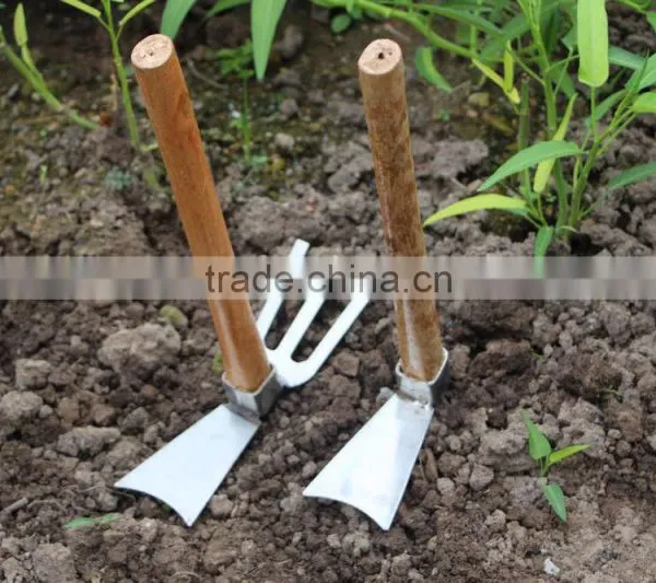 High Quality Multifunction 2 Ways Wood Handle Types of Garden Hand Hoe With 3 Prong Garden Hoe photo-2