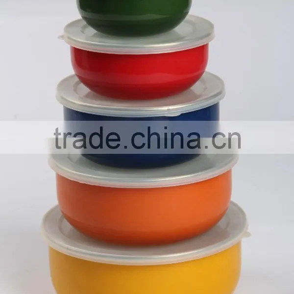 Hot Sale Enamel Storage Bowl Mixing Bowl Salad Bowl With PP Lid Food Container photo-2
