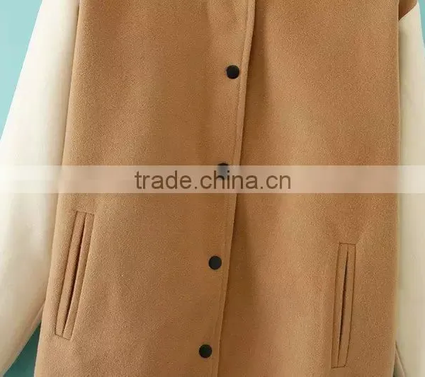 Women Loose Wool Color Matching Baseball Uniform Coats Cheap Clothes Watercolor Crochet College Sports Jackets Wholesale photo-4
