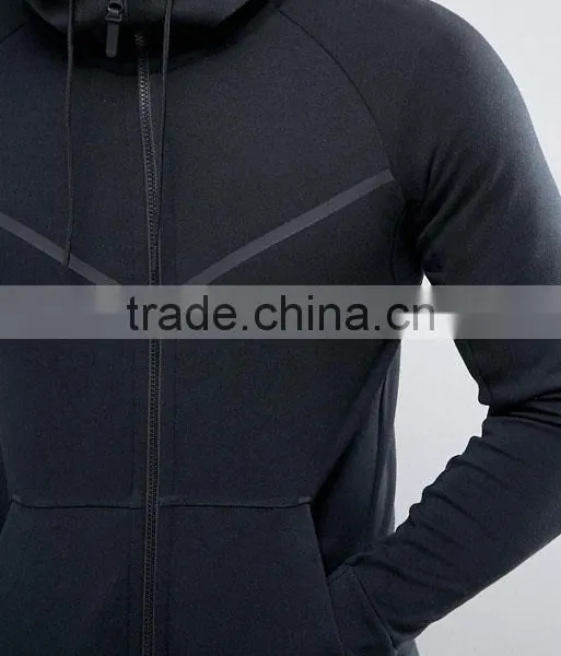 2017High Quality New Design Durable Drawstring Hood Cotton Polyester Sweat Black Casual Men Gym Sports Jacket photo-3