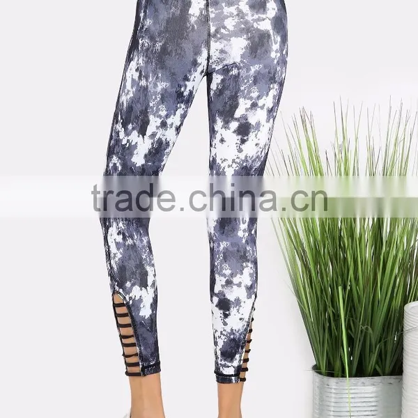 New Design Cut Out Women Fitness Joggers NAVY 95% Polyester 5% Spandex Custom Digital Print Jogging Skinny Pants photo-4