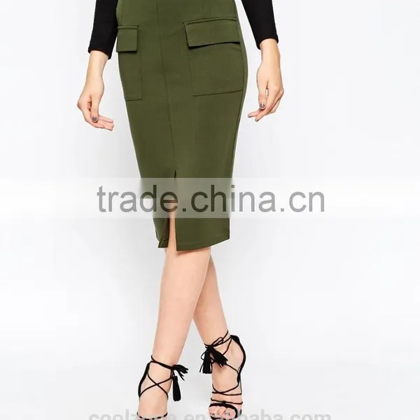High Waist Long Skirt With Pocket Front Split Pencil Skirt photo-5