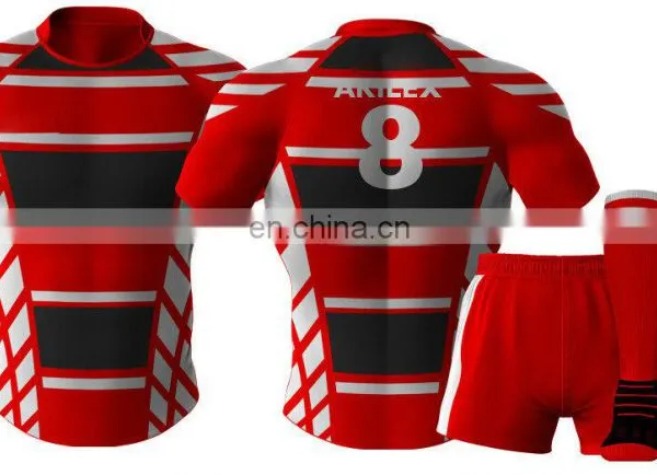 Manufacture Red Custom Design Sublimation Rugby Jersey With Socks photo-6