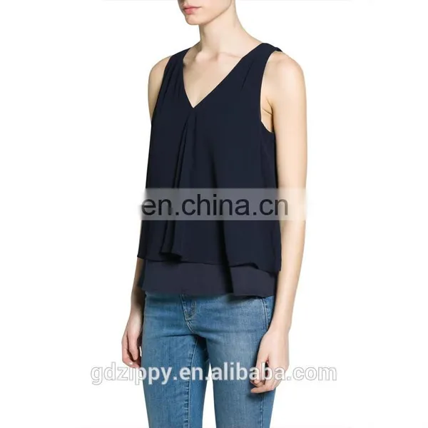 Wholesale China Women Clothing Sleeveless Double-deck Chiffon Top For Ladies 2016 photo-3