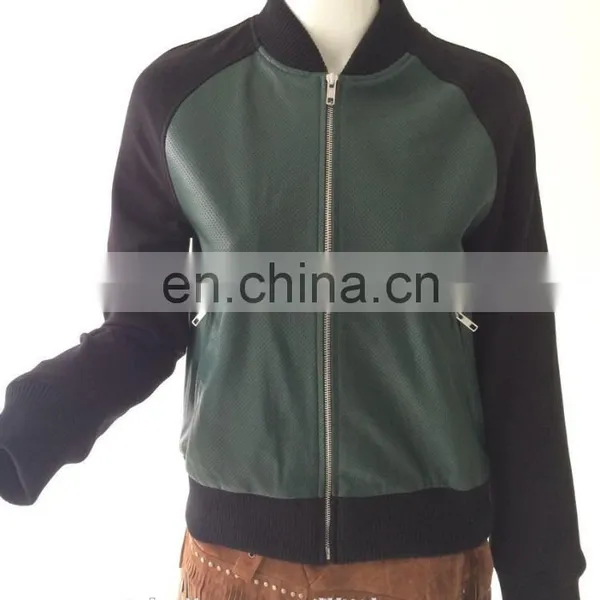 Womens Sheep Leather Punching Jacket With Pontie Sleeve photo-5