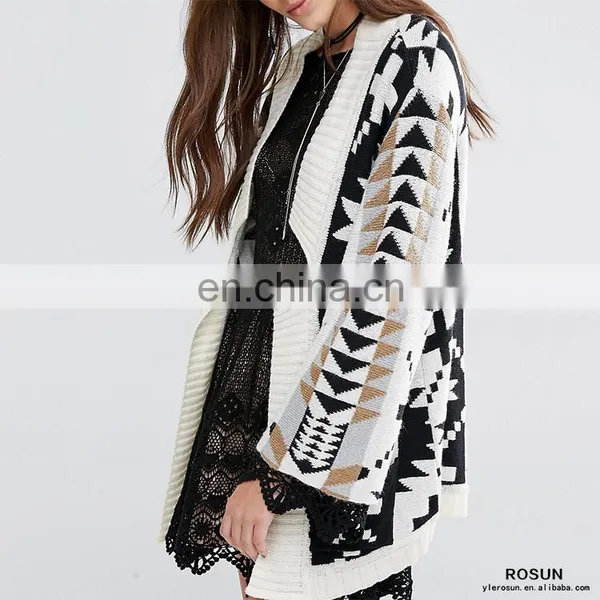 2016 Patterned Design Women Sweater Autumn and Winter Chunky Knit Notch Detail Jacquard Female Cardigan photo-4