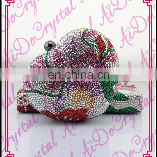 Aidocrstal handmade crystal colorful flower pattern exquisite detachable chains shinny clutch/tote/ purse for bridal girls