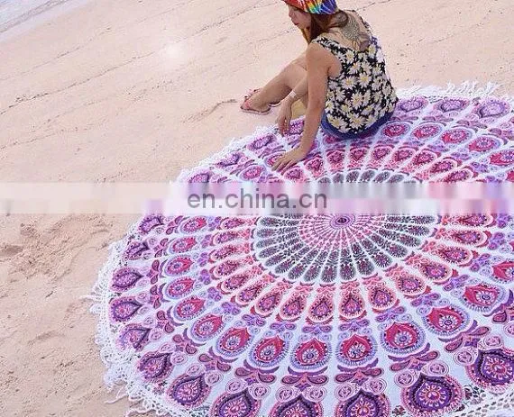 Bohemian Mandala Round Beach Tapestry Hippie Throw Yoga Mat Towel Wholesale Round With Pom Pom Tassels Wall Hanging Beach Indian photo-6