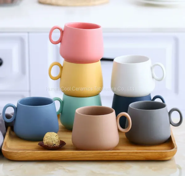 Wholesale Customized Logo Milk Coffee Cup Makaron Color Plain Clay Ceramic Mugs With Handle photo-4
