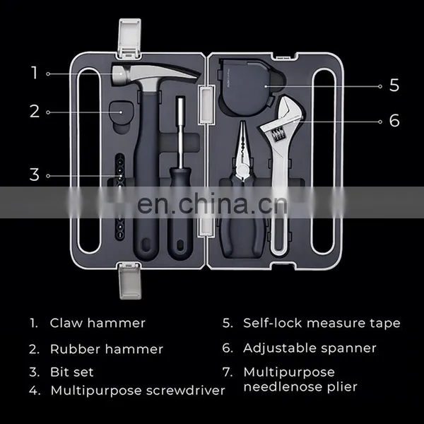 HOTO Hand Tool Set Repair Hand Tool Box Portable Safety Hammer Tape Measure Pliers Home Installation photo-3