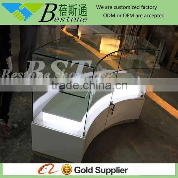 Store Interior Design Wooden Cosmetic Showcase, MDF Curved Cosmetic Display Counter photo-2