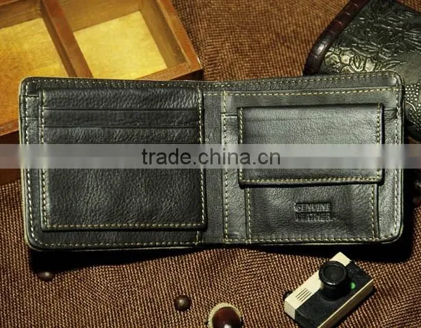 Hot Sell Men's Brown Rugged Canvas & Genuine Leather Bifold Bill Fold Wallet Bag photo-5