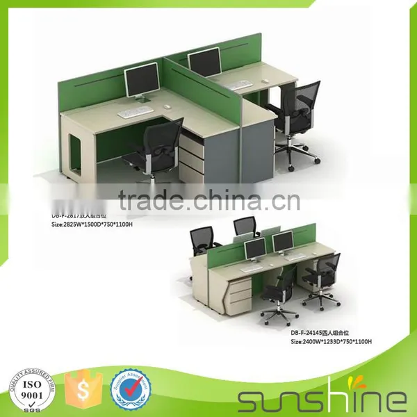 2016 Furniture Round Workstation for 4 Person White Oak Tabletop and Green Partition photo-4
