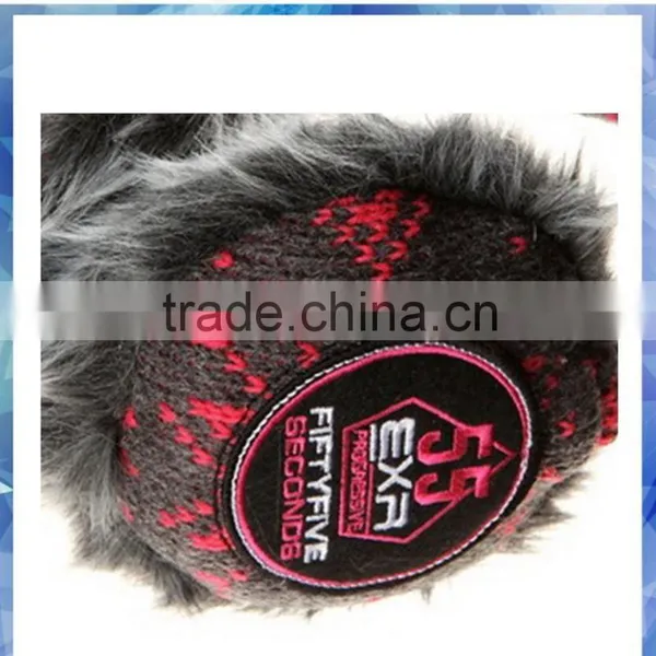 Pink and Grey Fairisle Knitted Foldable Earmuffs With Applique photo-3