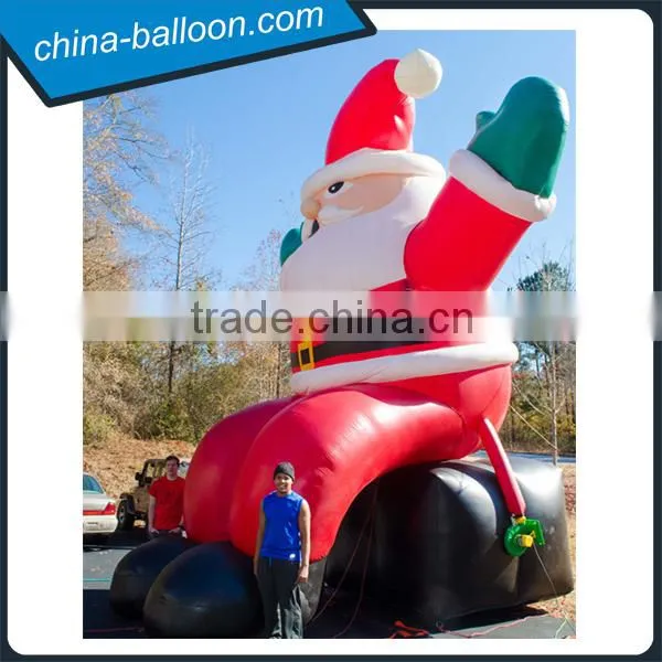 8M Inflatable Santa Claus Sitting on Chimney, Inflatable Christmas Santa photo-2