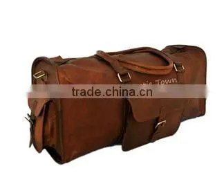 Waterproof Light Brown Real Leather Sports Duffel Bags in Wholesale