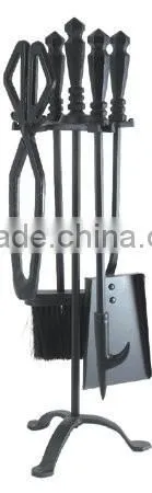 LATEST DESIGN 5 PIECE BLACK FIREPLACE COMPANION SET, HEARTH FIRESIDE CUBE TOP TOOLS