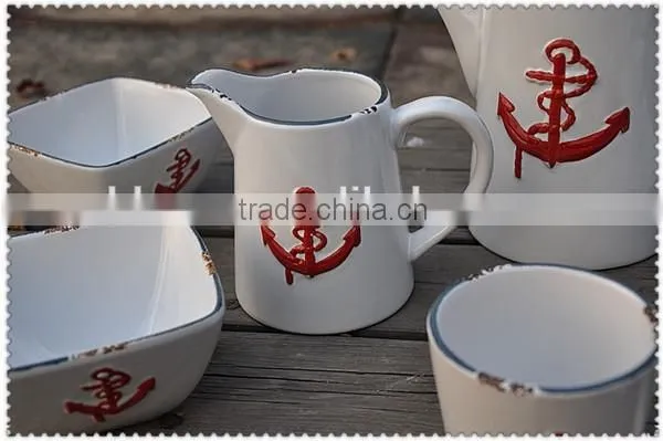 Ceramic Relief Anchor Shape Milk Jar photo-2