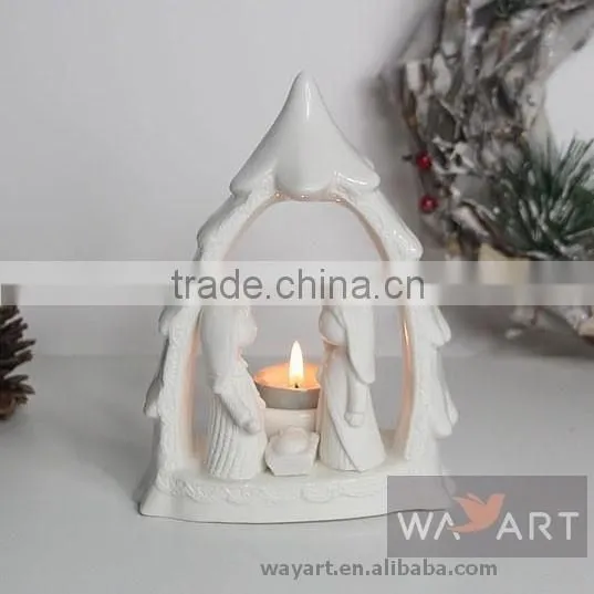 Ceramic Series Christmas Nativity Manger House Candle Holders photo-3