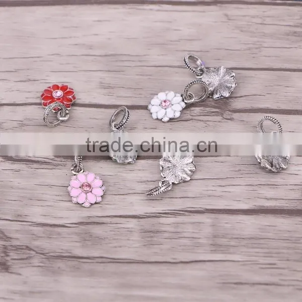 Flower Antique Silver Plated European DIY Jewelry Enamel Dangle Beads Fits Charms Bracelet Necklace for Women photo-2