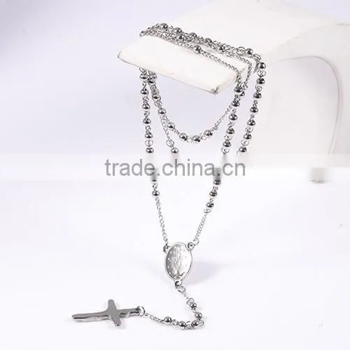 Most Popular New Fashion Jesu Cross Silver Beads Chain Necklace for Christmas Gift photo-3