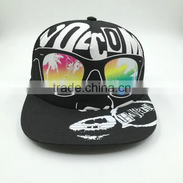 Wholesale Flat Brim 5 Panel Printed Half Mesh Trucker Cap photo-2