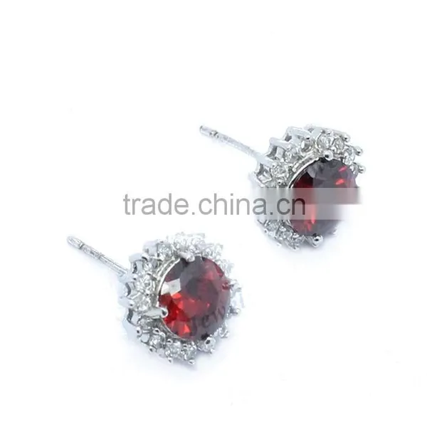 Garnet Stone Earring in 925 Sterling Silver Round Earring photo-2